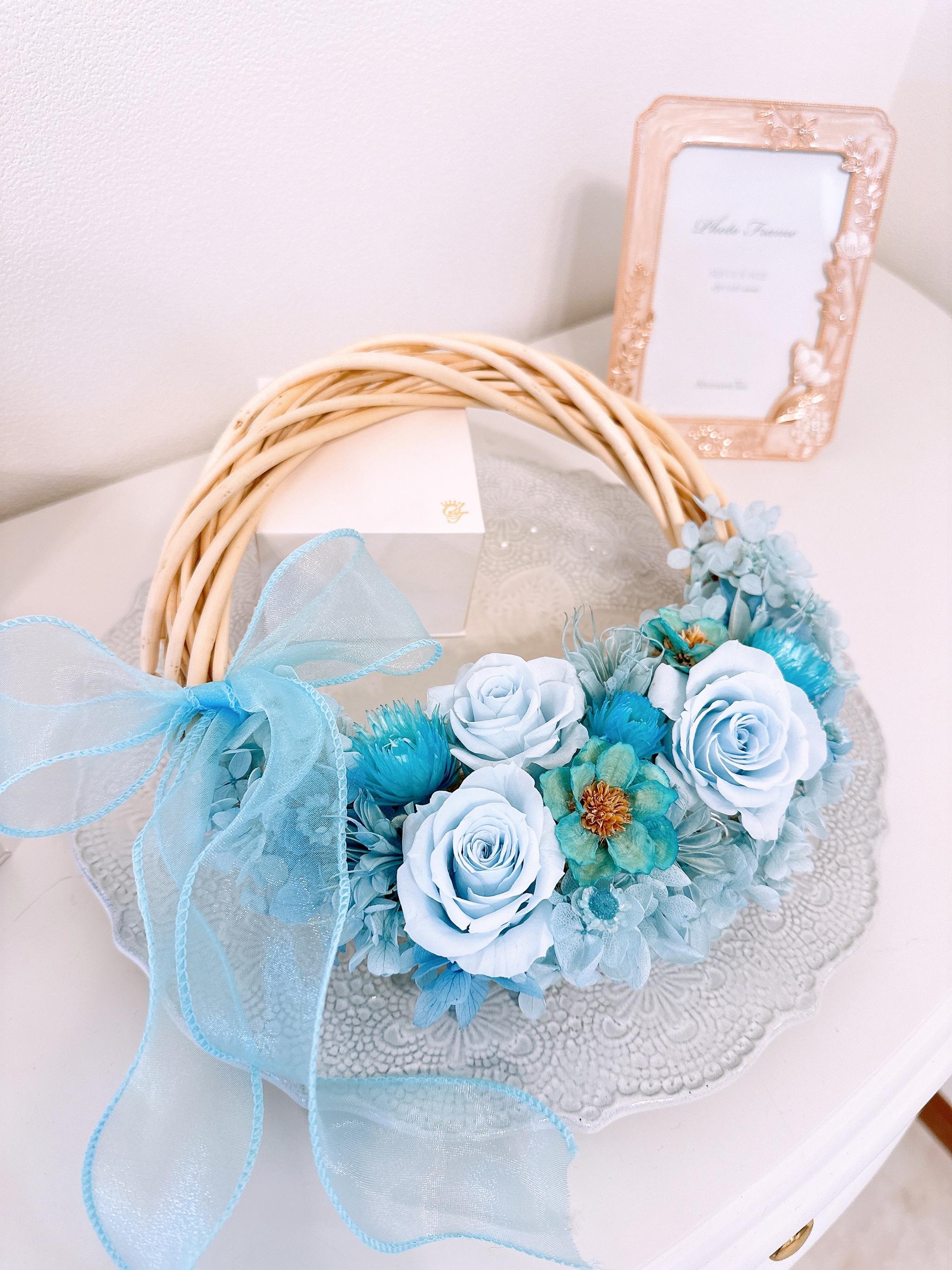 【ハーフリース】ブルー 青 夏色 バラ アジサイ ギフト 結婚 新築 誕生日 長寿 開店祝 お見舞い プリザーブド | 11枚目